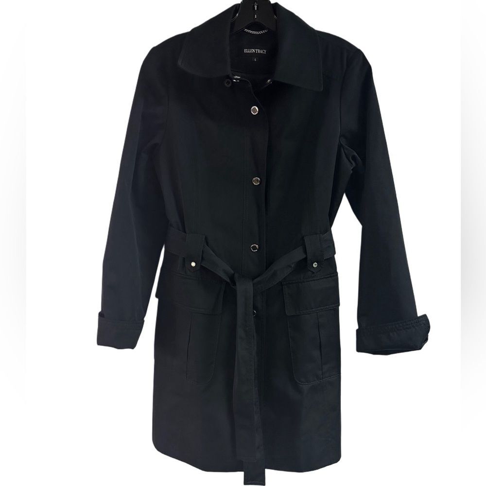 Ellen Tracy Black Rain Trench Coat Size S